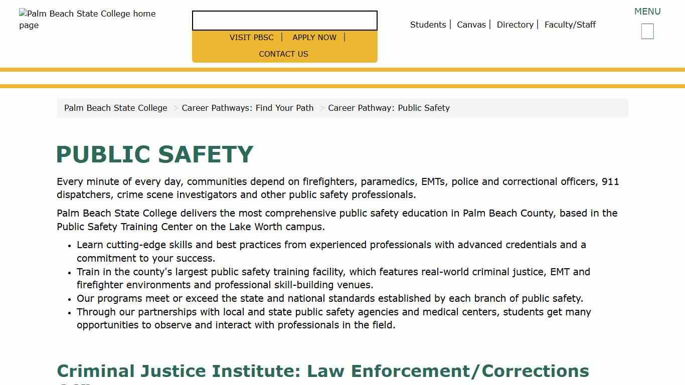 Palm Beach State College: Public Safety Career Pathway